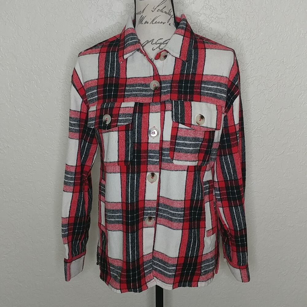 Kendall + Kylie Plaid Button Front Shirt Jacket Size M